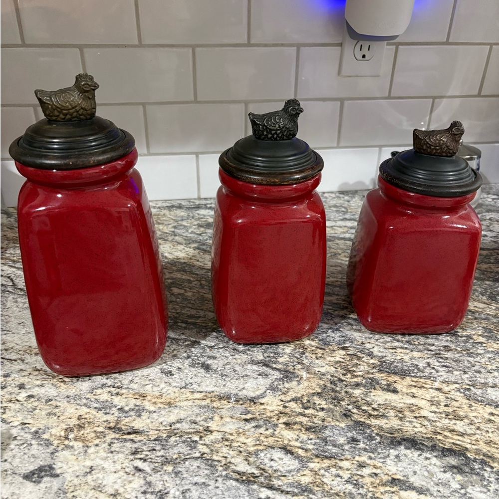 Red Canister Set with hen lids